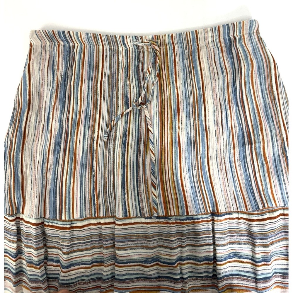 Karen Kane Tiered Midi Skirt Multicolor Elastic Tie Waist Womens Size L Rayon - Picture 5 of 9